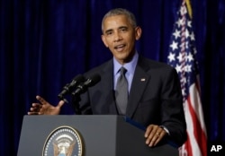 U.S. President Barack Obama speaks during a news conference at the Landmark Mekong Riverside Hotel in Vientiane, Laos, Sept. 8, 2016, after attending the ASEAN Summit.