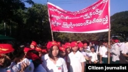 ကျောင်းသားသပိတ်စစ်ကြောင်း ကျောက်ပန်းတောင်းမြိုု့ခံ ကျောင်းသားများ ကြိုဆို (သတင်းဓာတ်ပုံ Credit to- ကိုအောင်ထက်နိုင် ရမည်းသင်း FB)