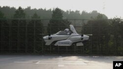 A picture of the flying car by skydrive during tests in Japan. 