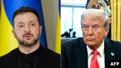 ယူကရိန်းသမ္မတ Volodymyr Zelensky (ဝဲ)နဲ့ အမေရိကန်သမ္မတ Donald Trump 