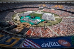U.S. President Donald Trump speaks during a "Namaste Trump," event at Sardar Patel Stadium, Monday, Feb. 24, 2020, in Ahmedabad, India.
