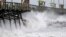Waves from Hurricane Florence pound the Bogue Inlet Pier in Emerald Isle, N.C., Sept. 13, 2018.