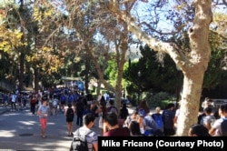 Students take the Bruin Walk at the University of California, Los Angeles.