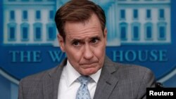 Джон Кірбі під час брифінгу у Білому домі вівторок 2 квітня. Фото: Reuters/Evelyn Hockstein 