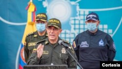 El director de la Policía Nacional, general Jorge Luis Vargas, desde las instalaciones de la Dirección de Investigación Criminal e Interpol (DIJIN) entrega avances de la investigación en el magnicidio del Presidente de Haití.