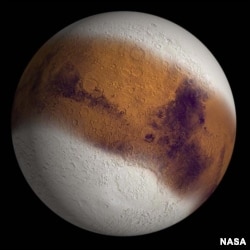 Mars with expanded polar caps (Image: NASA).