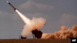 A Patriot missile is seen as it is launched. 