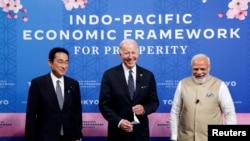 ภาพจากงานเปิดตัวกรอบความร่วมมือทางเศรษฐกิจภูมิภาคอินโด-แปซิฟิก หรือ IPEF (Indo-Pacific Economic Framework for Prosperity) ที่กรุงโตเกียว เมื่อวันที่ 23 พ.ค. 2022 (REUTERS/Jonathan Ernst/File Photo)