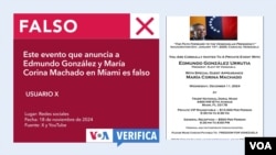 El evento en el que aseguran que estarían Edmundo González y María Corina Machado en Miami es falso. Diseño: Mila Cruz.