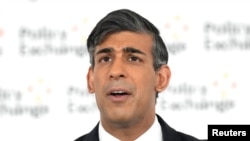 英国首相里希·苏纳克2024年5月13日在一场选前演讲中警告威权国家轴心带来的威胁。（路透社照片）