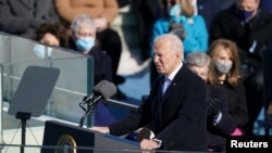 U.S. President Joe Biden speaks during the 59th Presidential Inauguration in Washington, U.S., January 20, 2021. Erin Schaff/Pool via REUTERS