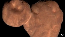 This Jan. 1, 2019 image from NASA shows Arrokoth, the farthest, most primitive object in the Solar System ever to be visited by a spacecraft. 