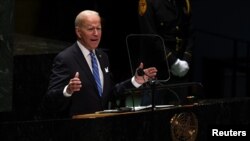 Rais wa Marekani Joe Biden akizungumza kwenye mkutano wa Umoja wa Mataifa mjini New York