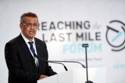 FILE - Dr. Tedros Ghebreyesus, Director-General of the WHO, speaks in Abu Dhabi, Nov. 19, 2019.