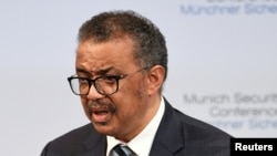 ប្រធាន​អង្គការ​សុខភាព​ពិភពលោក WHO លោក Tedros Adhanom Ghebreyesus ថ្លែង​នៅ​ក្នុង​សន្និសីទ​សន្តិសុខ Munich ប្រចាំ​ឆ្នាំ នៅ​ក្នុង​ប្រទេស​អាល្លឺម់ង់ កាលពី​ថ្ងៃទី១៥ ខែកុម្ភៈ ឆ្នាំ២០២០។