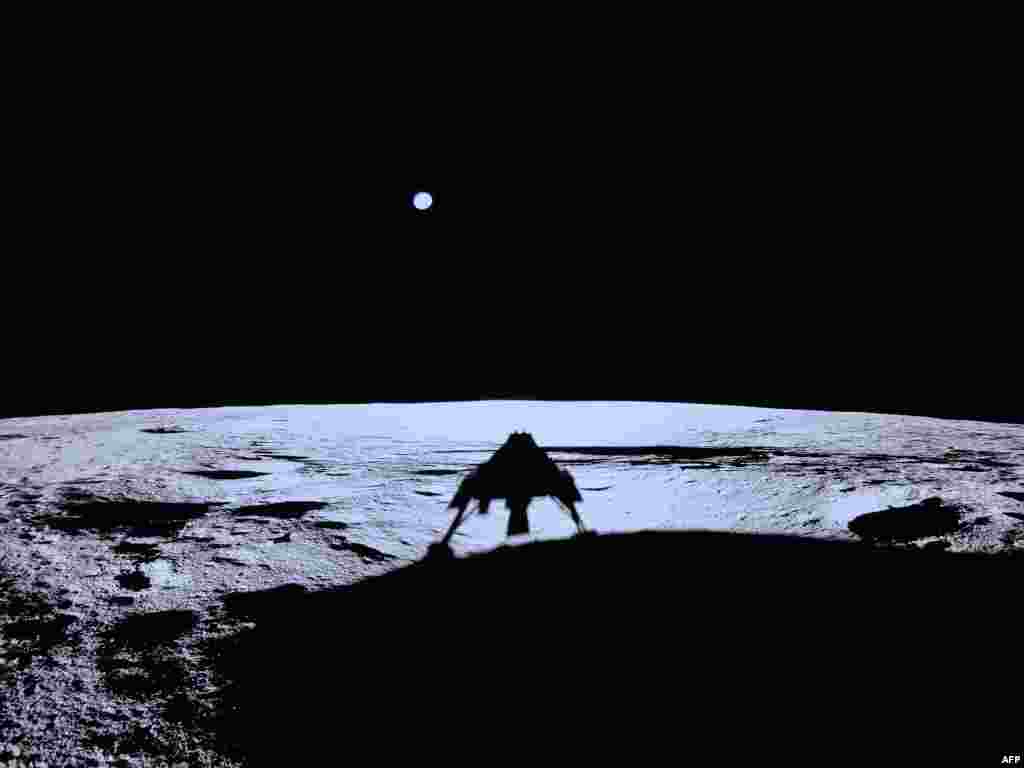 This handout photograph taken and released by Firefly Aerospace, shows the Firefly's Blue Ghost lander's shadow on the Moon's surface during its lunar landing as part of the Ghost Mission 1.