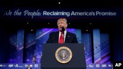 President Donald Trump speaks at the Conservative Political Action Conference (CPAC), Feb. 24, 2017, in Oxon Hill, Md.