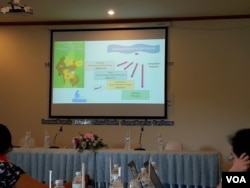 ទិដ្ឋភាព​អនុតំបន់​របស់​ទន្លេ​មេគង្គ​ដែល​ត្រូវ​បាន​បញ្ចាំង​ អំឡុង​សន្និសីទ​ទាក់ទងនិង​ទន្លេ​មេគង្គ​ ក្នុង​ទីក្រុង Chiang Khan កាល​ពី​ថ្ងៃ ទី​២៥ កក្កដា ២០១៦។ (នៅ​ វណ្ណារិន/VOA)