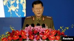 北韓人民武裝力量省副相金亨龍2019年10月21日在北京香山論壇上講話。