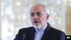 FILE - Iranian Foreign Minister Mohammad Javad Zarif speaks during a press conference with his Danish counterpart Kristian Jensen after their talks in Tehran, Iran, Monday, Jan. 4, 2016. 