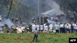 The scene of a Cubana de Aviacion aircraft crash near Havana's Jose Marti airport, May 18, 2018.