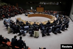 Članice Saveta bezbednosti Ujedinjenih nacija raspravljaju na sednici poslednje severnokorejsko lansiranje rakete u sedištu Ujedinjenih nacija, Njujork, 29. novembra 2017.