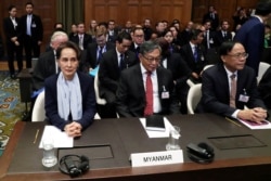 緬甸領導人昂山素姬在海牙國際法庭為緬甸被指控種族滅絕羅興亞人舉行的聽證會上。（2019年12月11日）