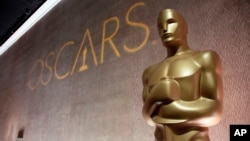 FILE - A giant Oscar statuette at the 88th Academy Awards Nominees Luncheon in Beverly Hills, California. 