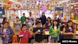 In this photo taken on Tuesday, April 20, 2010, Cedar Lane Middle School students take a Chinese Language and Culture class in the Hacienda Heights area of Los Angeles. (AP Photo/Damian Dovarganes)
