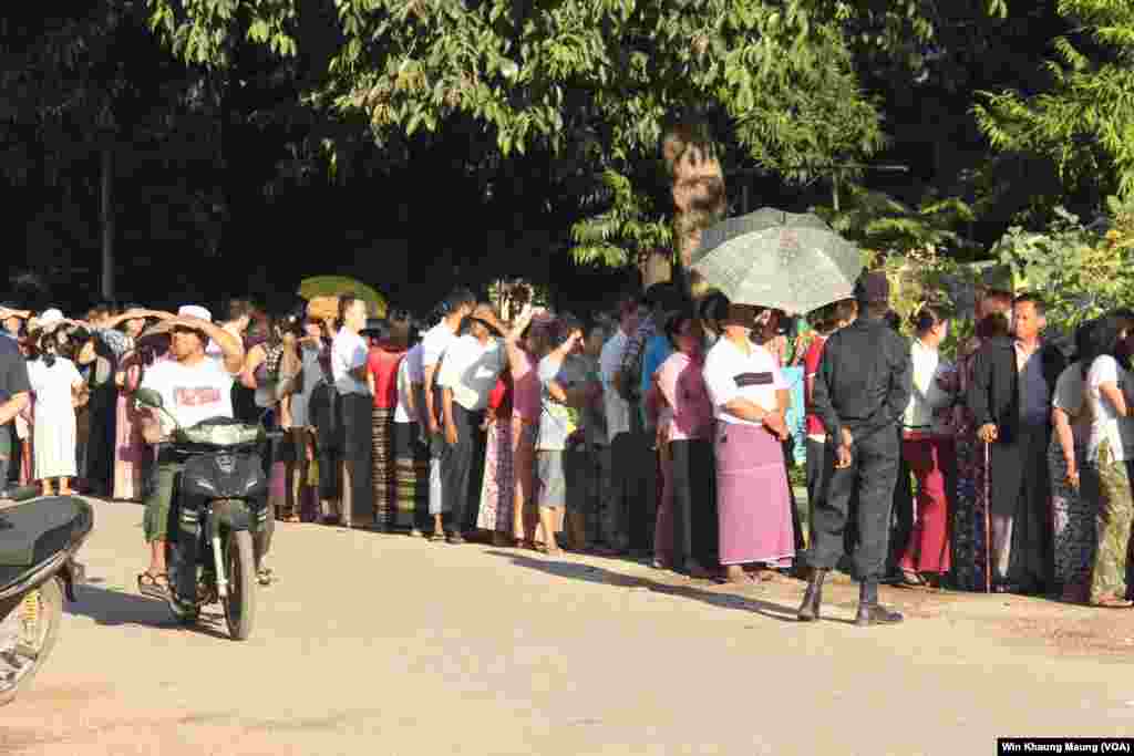 Voters lining up to vote in a polling station in Pyay Township. Nov. 8th, 2015
