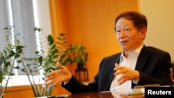 台灣半導體巨頭TSMC主席劉德音在接受採訪。（2018年8月31日）