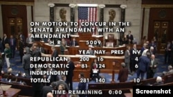 美國國會眾議院星期三以281票贊成、140票反對的表決結果通過了新年度的《國防授權法》。 (院會影片截圖，2024年12月11日)