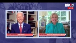 Democratic U.S. presidential candidate Joe Biden smiles as former Secretary of State Hillary Clinton endorses him for president in a video screengrab made during an online town hall, in Wilmington, Delaware, April 28, 2020. (Biden For President/Handout)