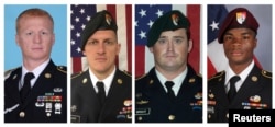 A combination photo of, from left, U.S. Army Special Forces Sergeant Jeremiah Johnson, U.S. Special Forces Sgt. Bryan Black, U.S. Special Forces Sgt. Dustin Wright and U.S. Special Forces Sgt. La David Johnson killed in Niger, Oct. 4, 2017.