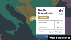 Извештај на Фридом хаус за глобалниот индекс на слободи. Screenshot: freedomhouse.org/report