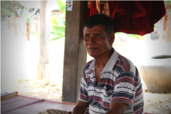 Mao Ran, a former Khmer Rouge soldier, was sent to Koh Tang island to fight the Americans during their attempt to rescue the crew of the U.S. merchant container ship SS Mayaguez, on May 15, 1975. (Sun Narin/VOA Khmer)