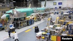A Boeing 737 MAX plane being built at the Boeing plant in Renton, Washington. Boeing announced a deal to sell 30 of the aircraft to Iranian company Aseman Airlines.