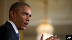President Barack Obama speaks in the East Room of the White House in Washington, July 13, 2015.