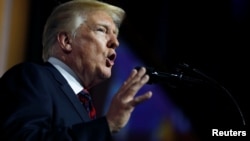 U.S. President Donald Trump speaks at the Susan B. Anthony List 11th Annual Campaign for Life Gala at the National Building Museum in Washington, May 22, 2018. 