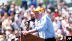 Democratic presidential candidate Bernie Sanders speaks during a campaign rally in Palo Alto, California.
