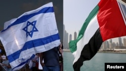 Bendera za Israeli (kushoto) na Umoja wa Falme za Kiarabu(UAE).
