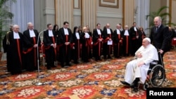 Pope Francis skips readings due to bronchitis at the meeting for the inauguration of the Judicial Year of the Tribunal of the Vatican City on March 2, 2024. (Vatican Media via Reuters)