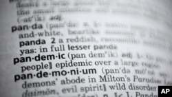 Reč pandemija u rečniku Merijam-Vebster u Vašingtonu. 