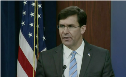 美国国防部长埃斯珀2020年5月5日见记者（美国国防部网站截图）