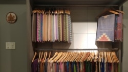 Pashmina shawls on display in a showroom in Srinagar. (Bilal Hussain/VOA)