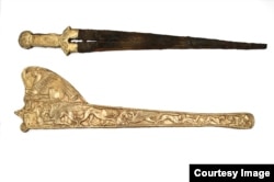 A picture showing artifacts on display during the exhibition 'Crimea: Gold and Secrets of the Black Sea' at the Allard Pierson Museum in Amsterdam.