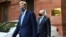 US climate envoy John Kerry (left) leaves the Ministry of Finance after a meeting with Indian Finance Minister Nirmala Sitharaman in New Delhi on April 6, 2021.