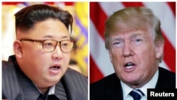 FILE - A combination photo shows North Korean leader Kim Jong Un in Pyongyang, North Korea and U.S. President Donald Trump in Palm Beach, Florida.