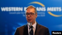 Predsednik Srbije Aleksandar Vučić na sastanku lidera Zapadnog Balkana i predstavnika EU i SAD u Skoplju (REUTERS/Ognen Teofilovski)