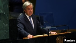 El secretario general de las Naciones Unidas, Antonio Guterres, habla en la Asamblea General de las Naciones Unidas en Nueva York, EEUU, el 15 de septiembre de 2022.